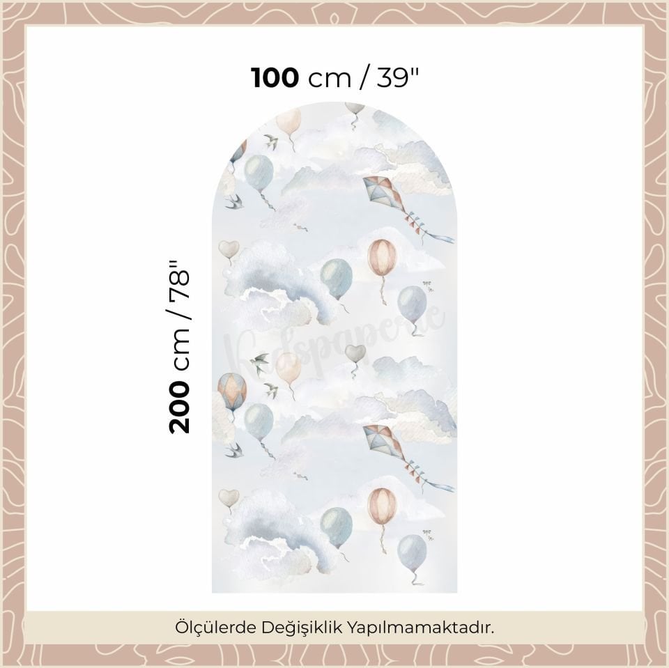 Mavi Bej Balonlar ve Bulutlar Arch Sticker