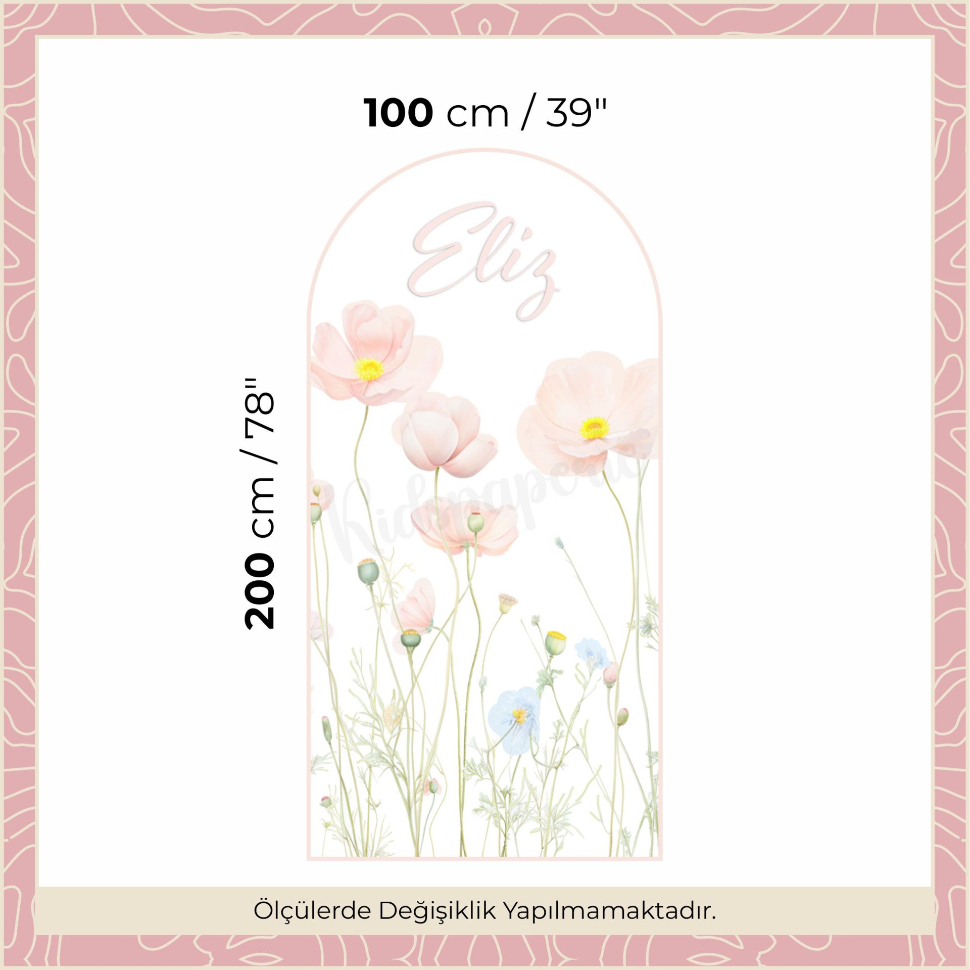 Soft Pembe Sulu Boya Çiçekler Arch Sticker (İsme Özel)