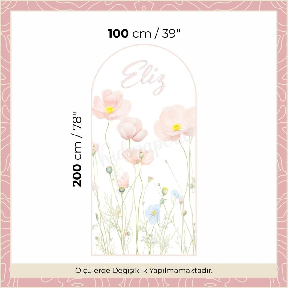 Soft Pembe Sulu Boya Çiçekler Arch Sticker (İsme Özel)