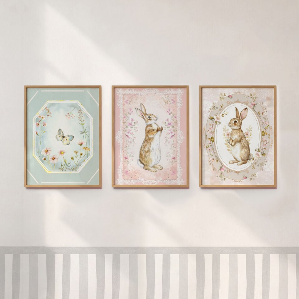 Shabby Chic Tavşanlar Poster Seti