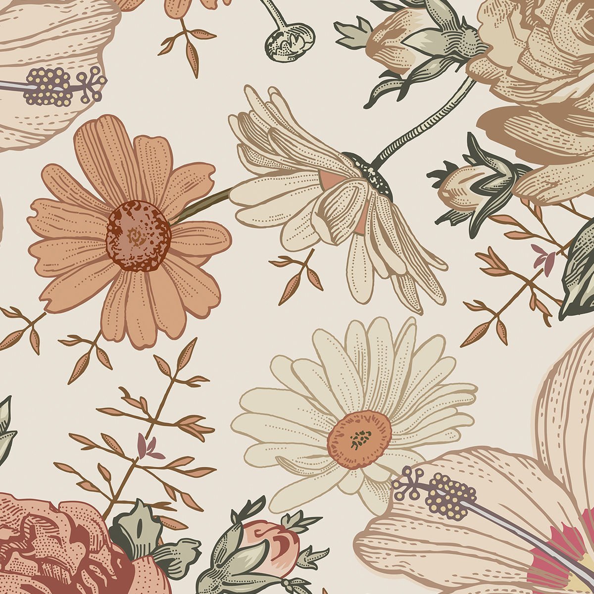 Retro Çiçekler Duvar Kağıdı