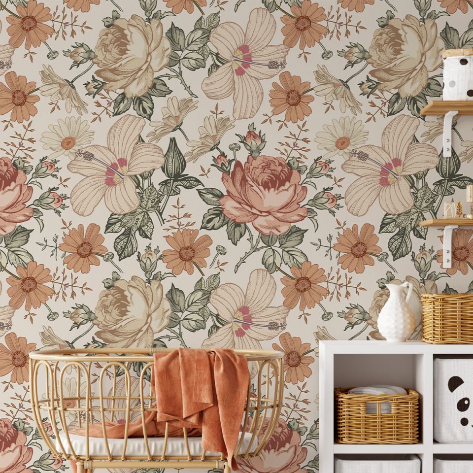 Retro Çiçekler Duvar Kağıdı