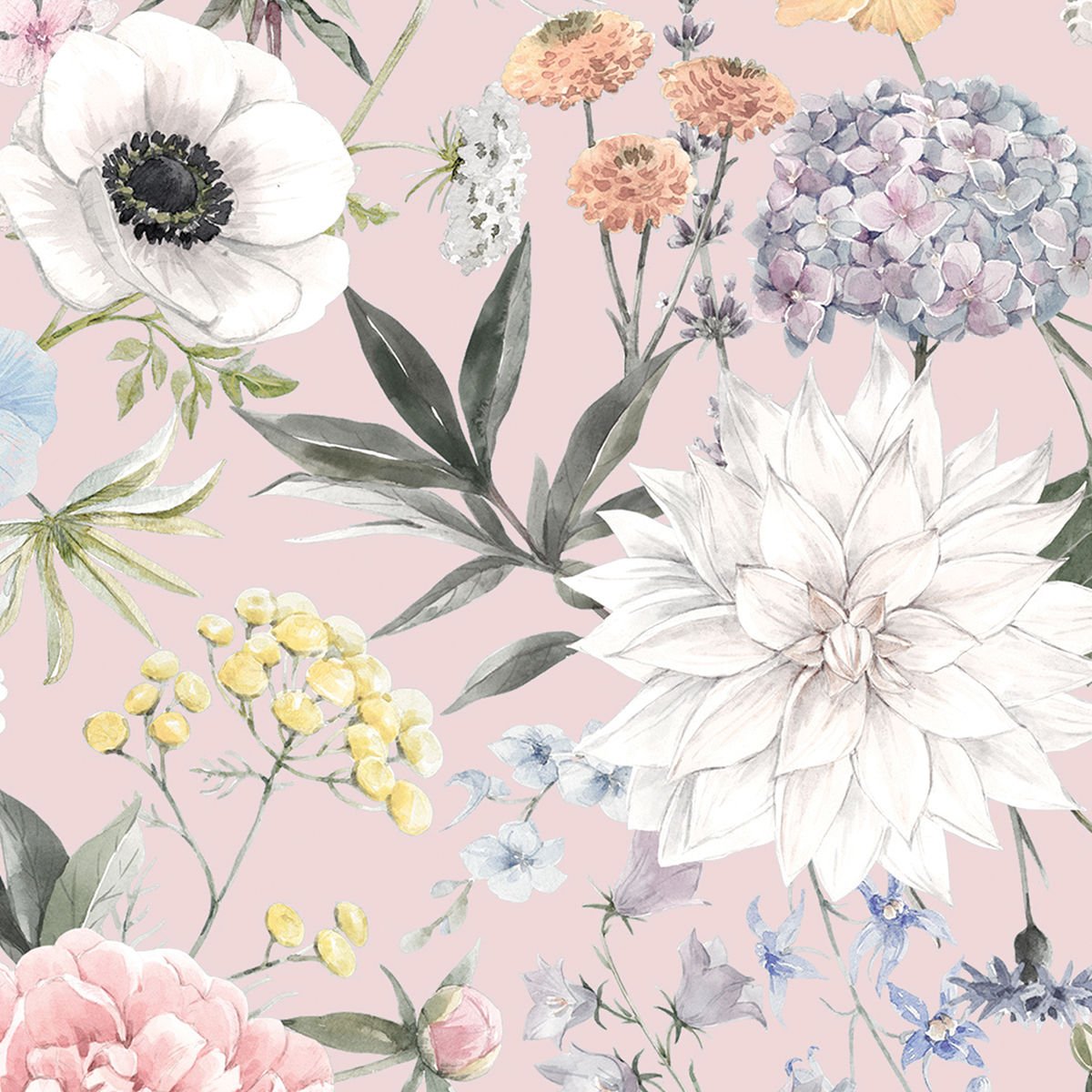 Sardunya ve Güller Pembe Fonlu Duvar Kağıdı