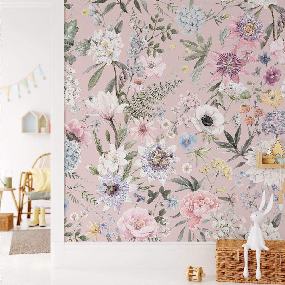 Sardunya ve Güller Pembe Fonlu Duvar Kağıdı