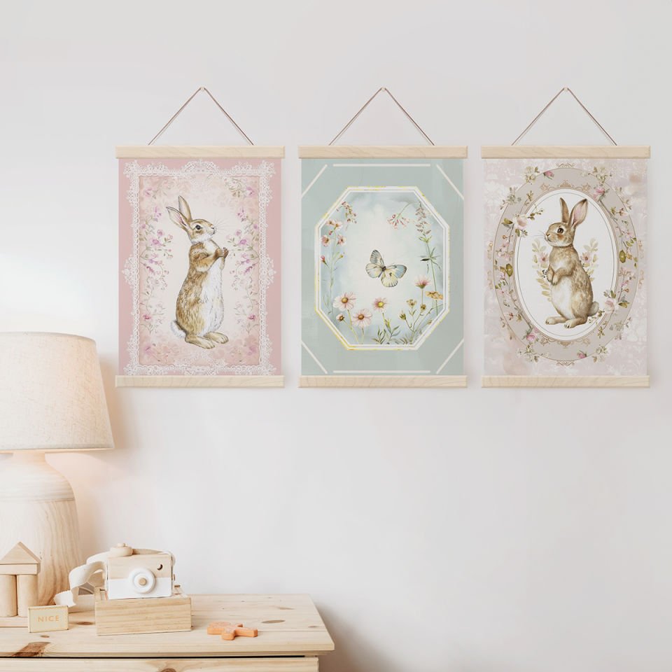 Shabby Chic Tavşanlar Set Dekor Tablo