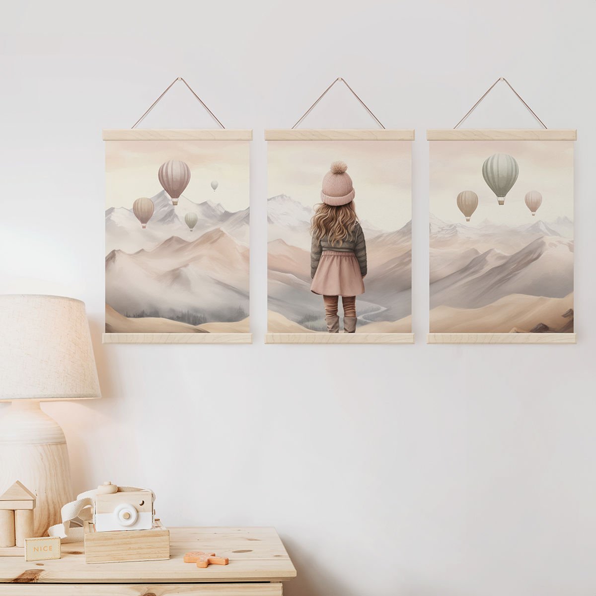 Pembe Bereli Kız Set Dekor Tablo