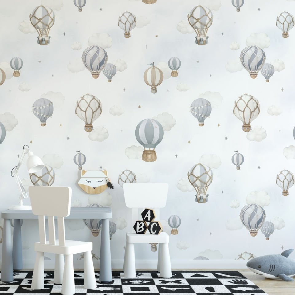 Mavi Balonlar ve Bulutlar Duvar Kağıdı
