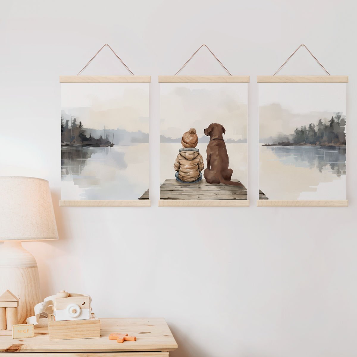 Küçük Çocuk ve Köpek Set Dekor Tablo