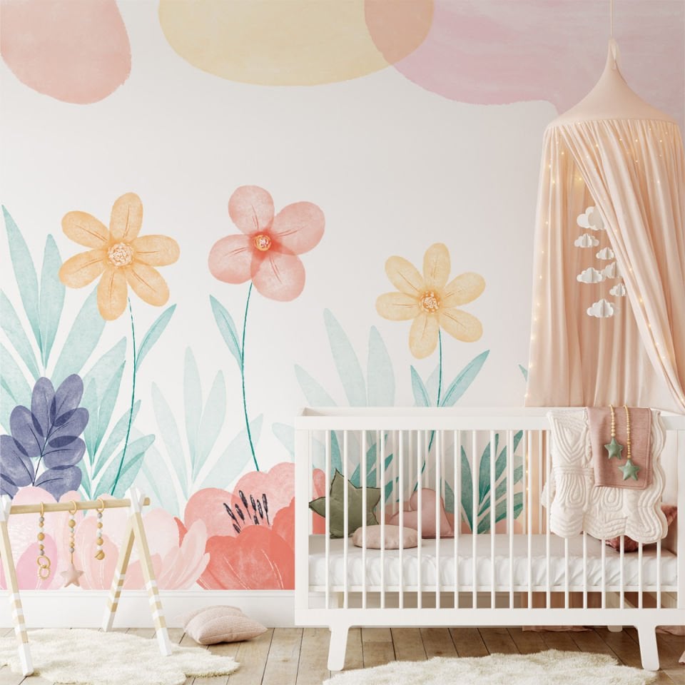 Sulu Boya Bahar Çiçekleri Duvar Kağıdı