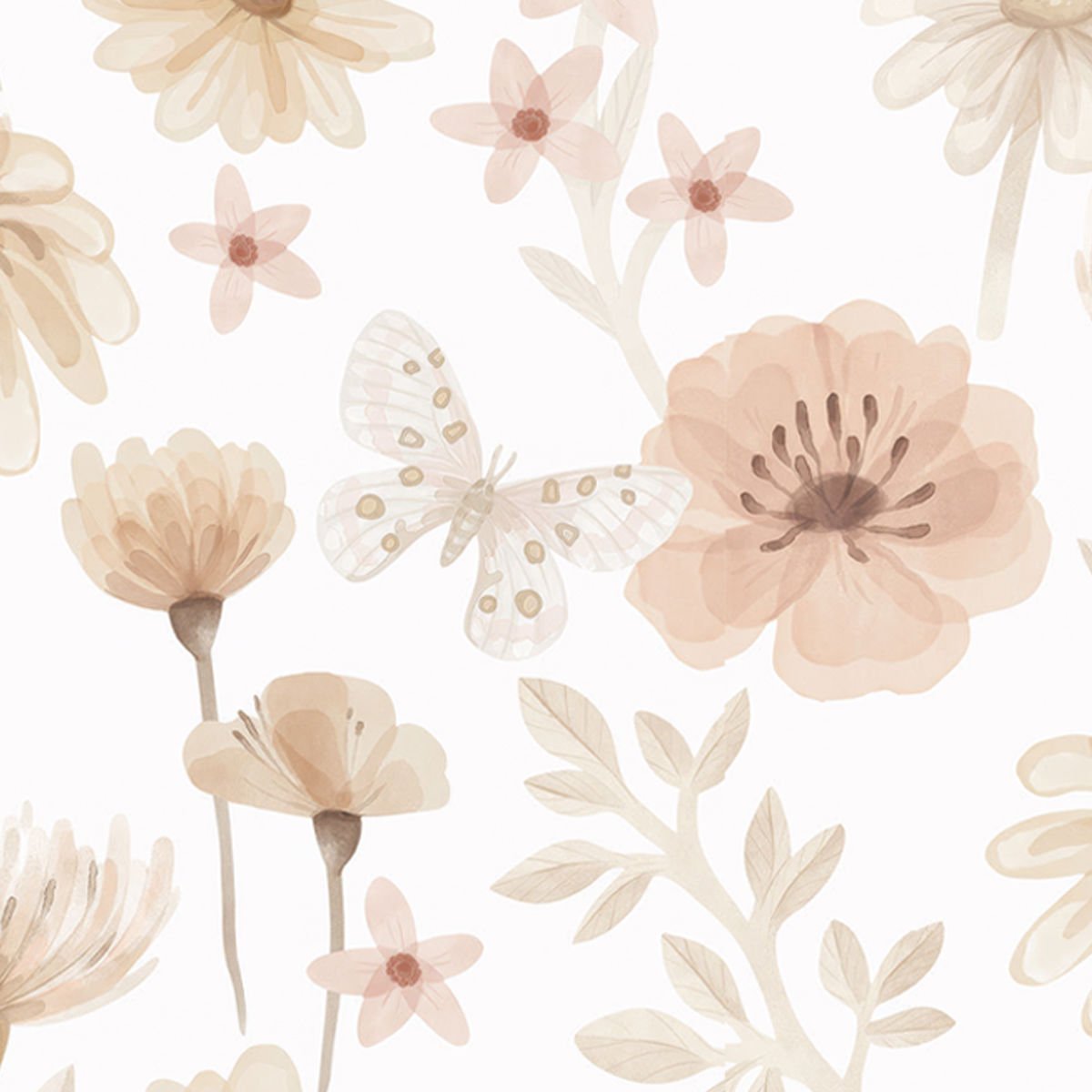 Bej Kahve Pembe Çiçekler Duvar Kağıdı