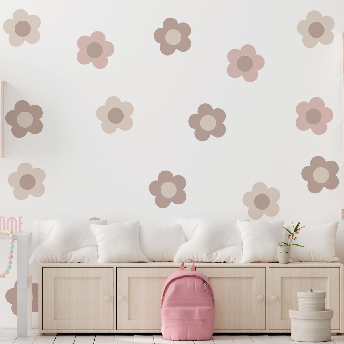 Büyük Boy Papatyalar Sticker Vizon Kahve