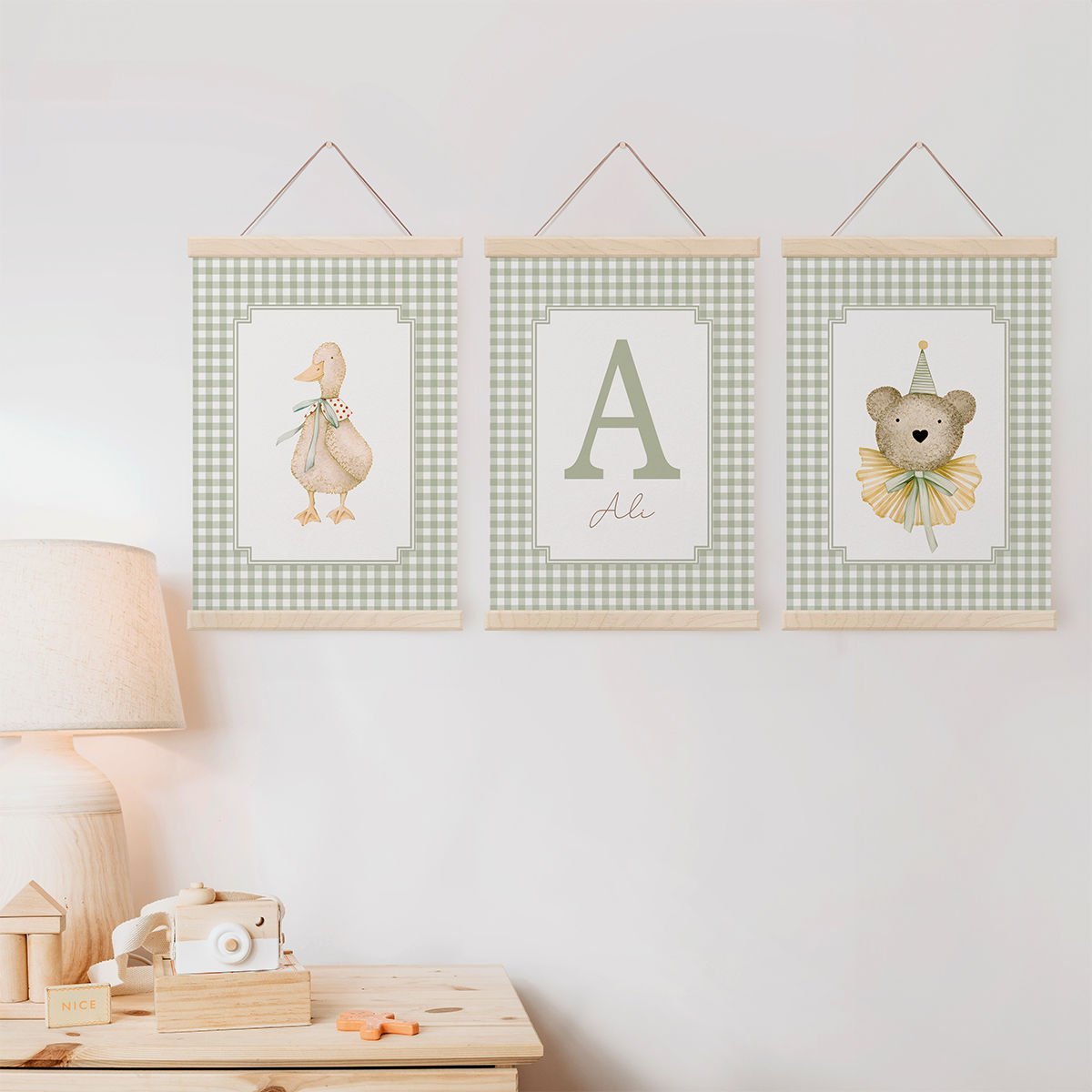 Yeşil Kareli İsme Özel Dekor Tablo