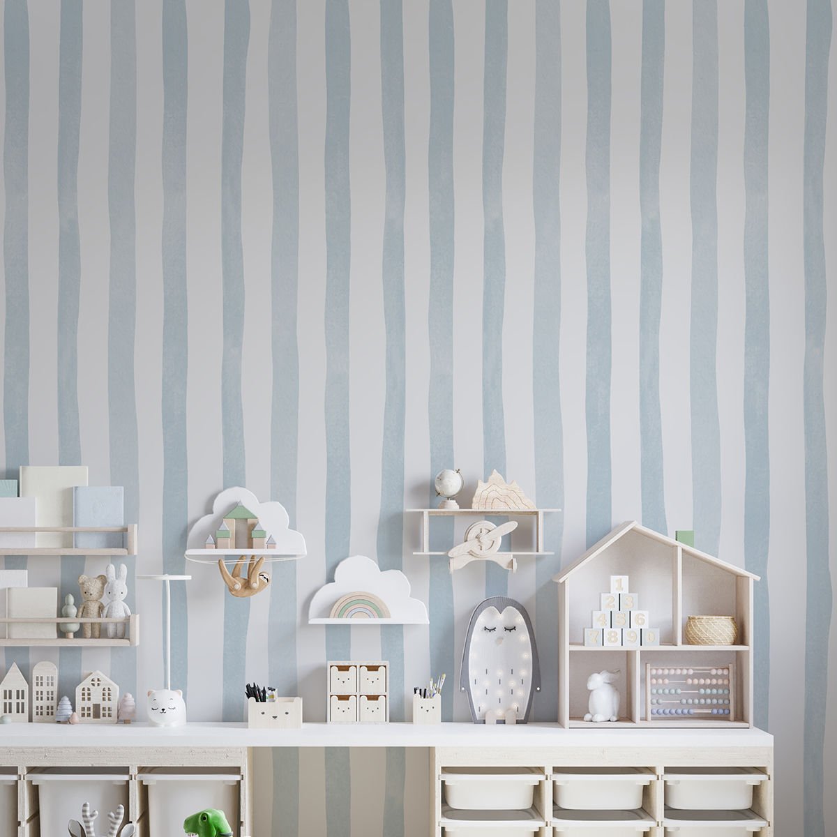 Sulu Boya Çizgiler Mavi Duvar Kağıdı