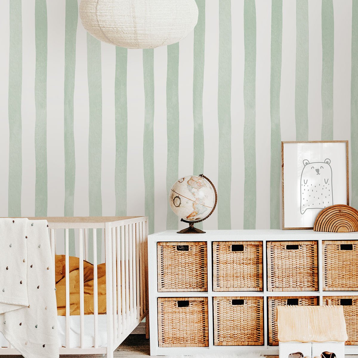 Sulu Boya Çizgiler Yeşil Duvar Kağıdı