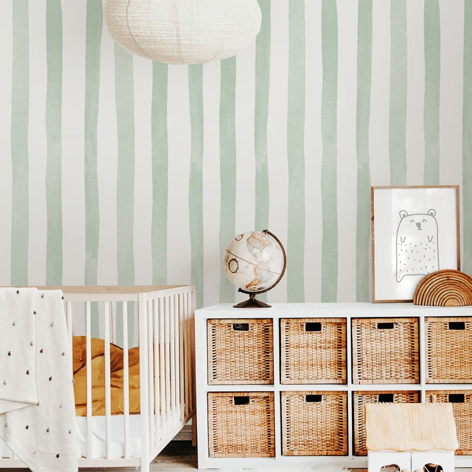 Sulu Boya Çizgiler Yeşil Duvar Kağıdı