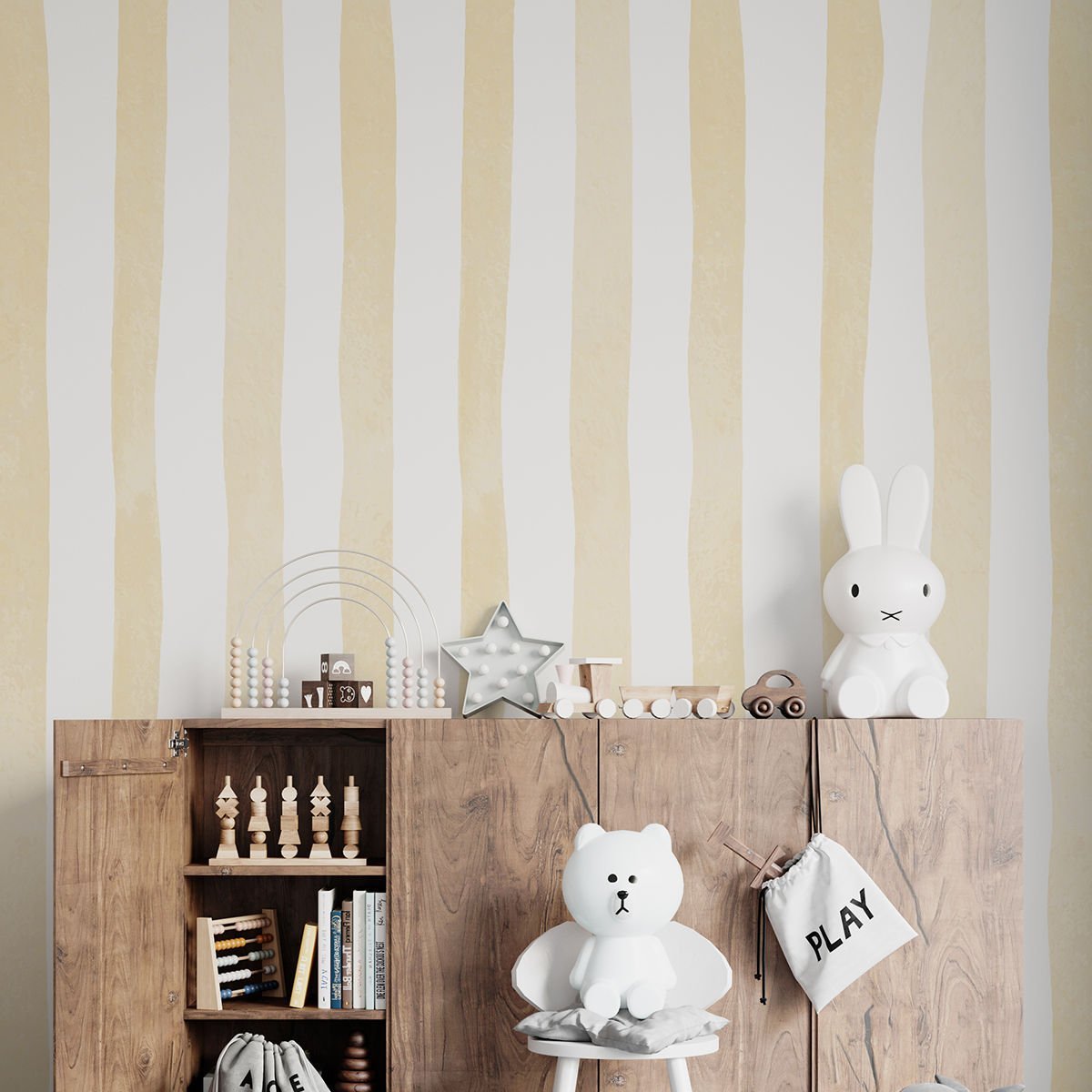 Sulu Boya Çizgiler Sarı Duvar Kağıdı