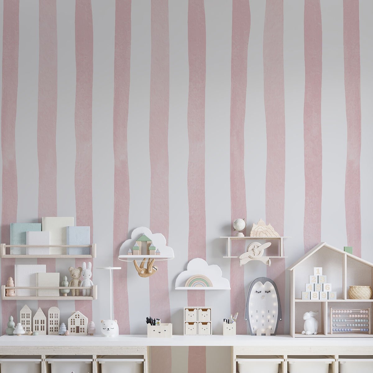 Sulu Boya Çizgiler Pembe Duvar Kağıdı