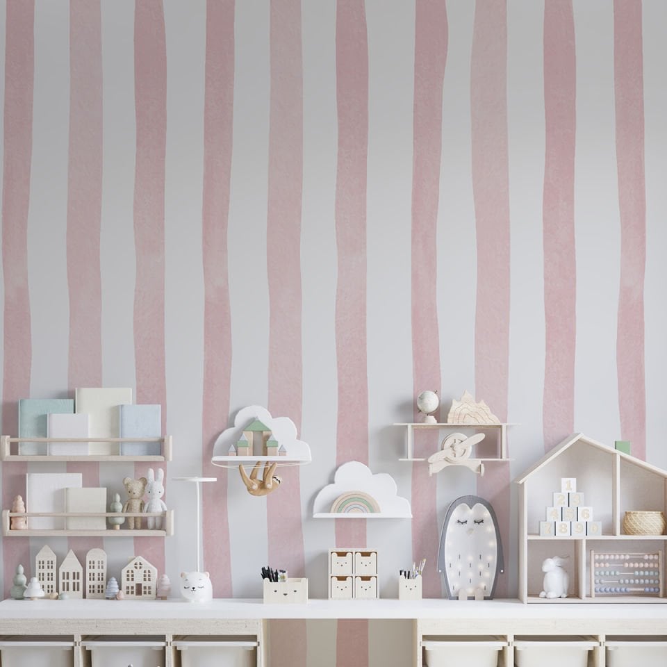 Sulu Boya Çizgiler Pembe Duvar Kağıdı